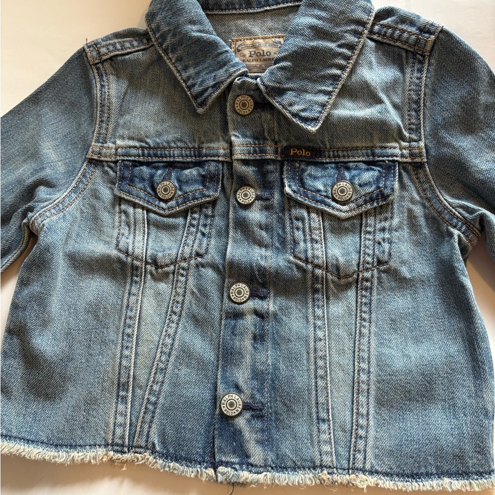 NWT Polo by Ralph Lauren Girls 4T Denim Jacket Cropped Raw Hem Snap- Front - Picture 4 of 10